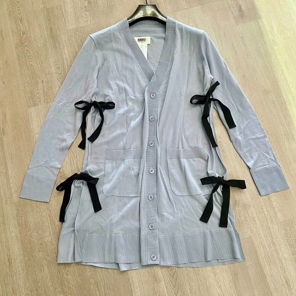 NWOT $650 Maison Margiela Women's Side Bow Wool Blend Cardigan Sweater Sz L MM6 - Picture 3 of 9